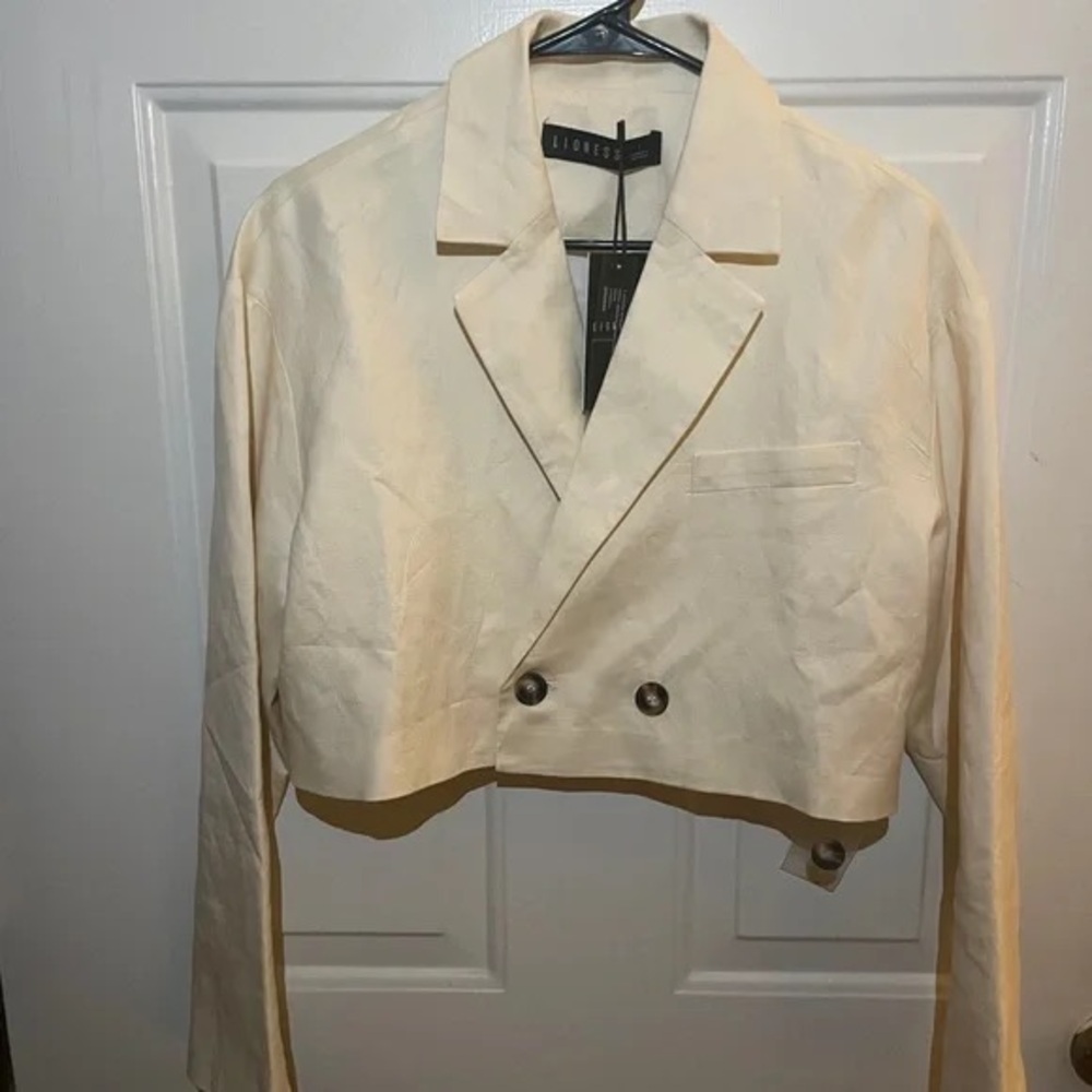 Lioness Cream / yellow Double-Breasted linen cropped Blazer